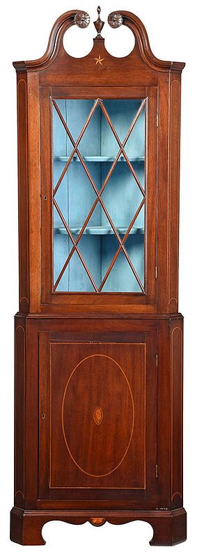 Appraisal: Federal Style Inlaid Mahogany Corner Cupboard American early th century