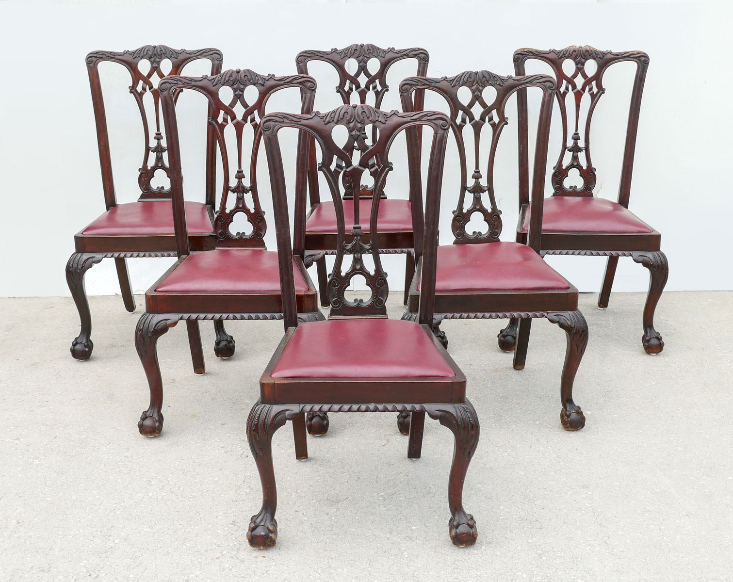 Appraisal: CARVED CENTENNIAL CHIPPENDALE SIDE CHAIRS centennial Chippendale chairs having a