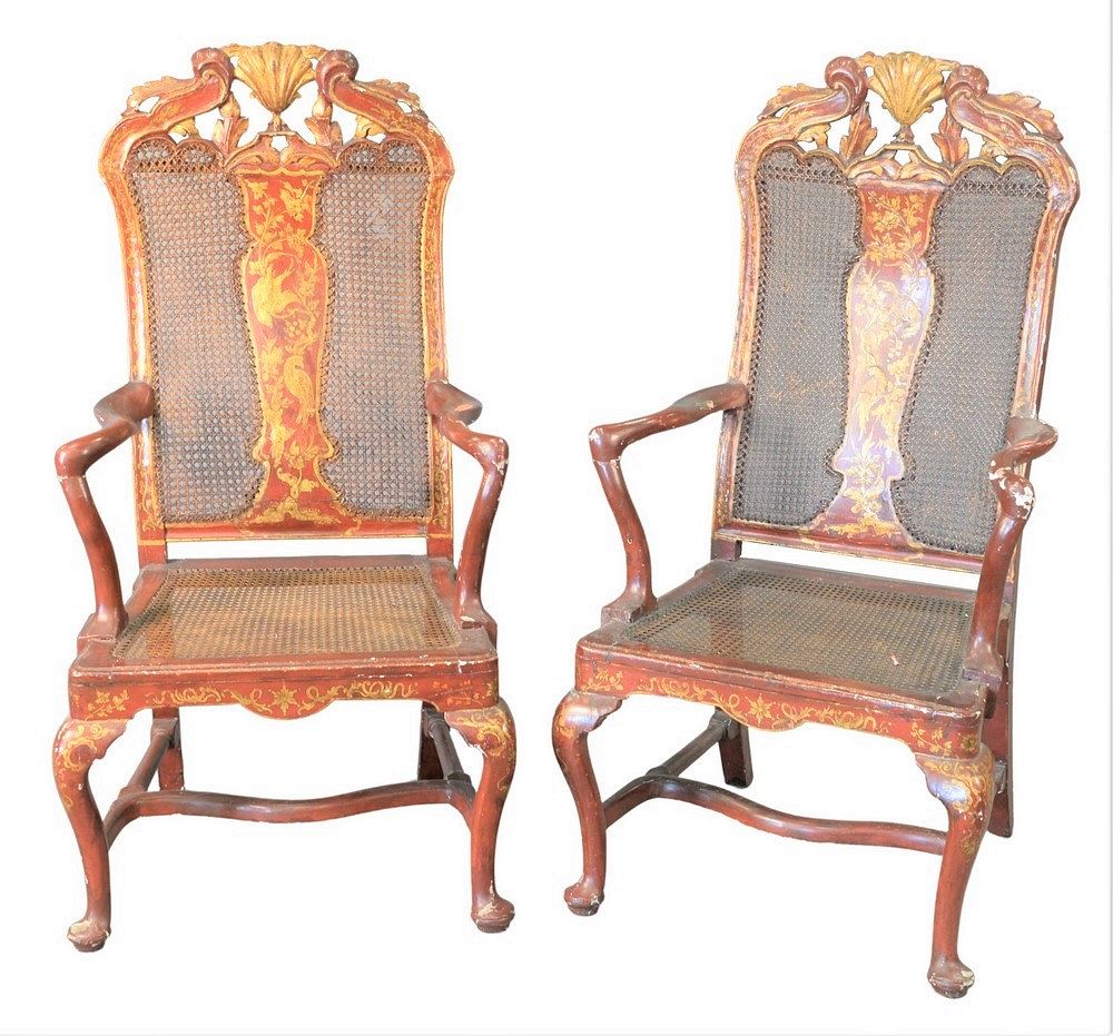 Appraisal: Pair of Continental Style Armchairs chinoiserie decorated having caned back