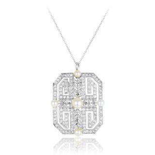 Appraisal: An Antique Diamond and Pearl Pendant Necklace Featuring a geometric