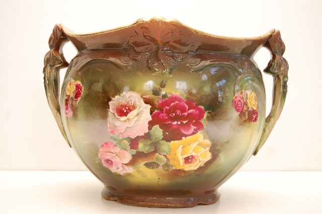 Appraisal: EDWARDIAN FLORAL TWO HANDLED JARDINIERE