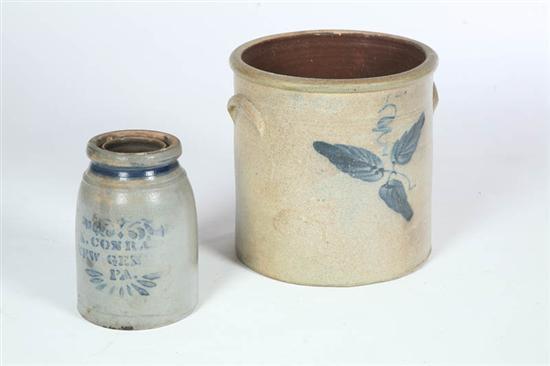 Appraisal: TWO STONEWARE JARS American nd half- th century Crock with