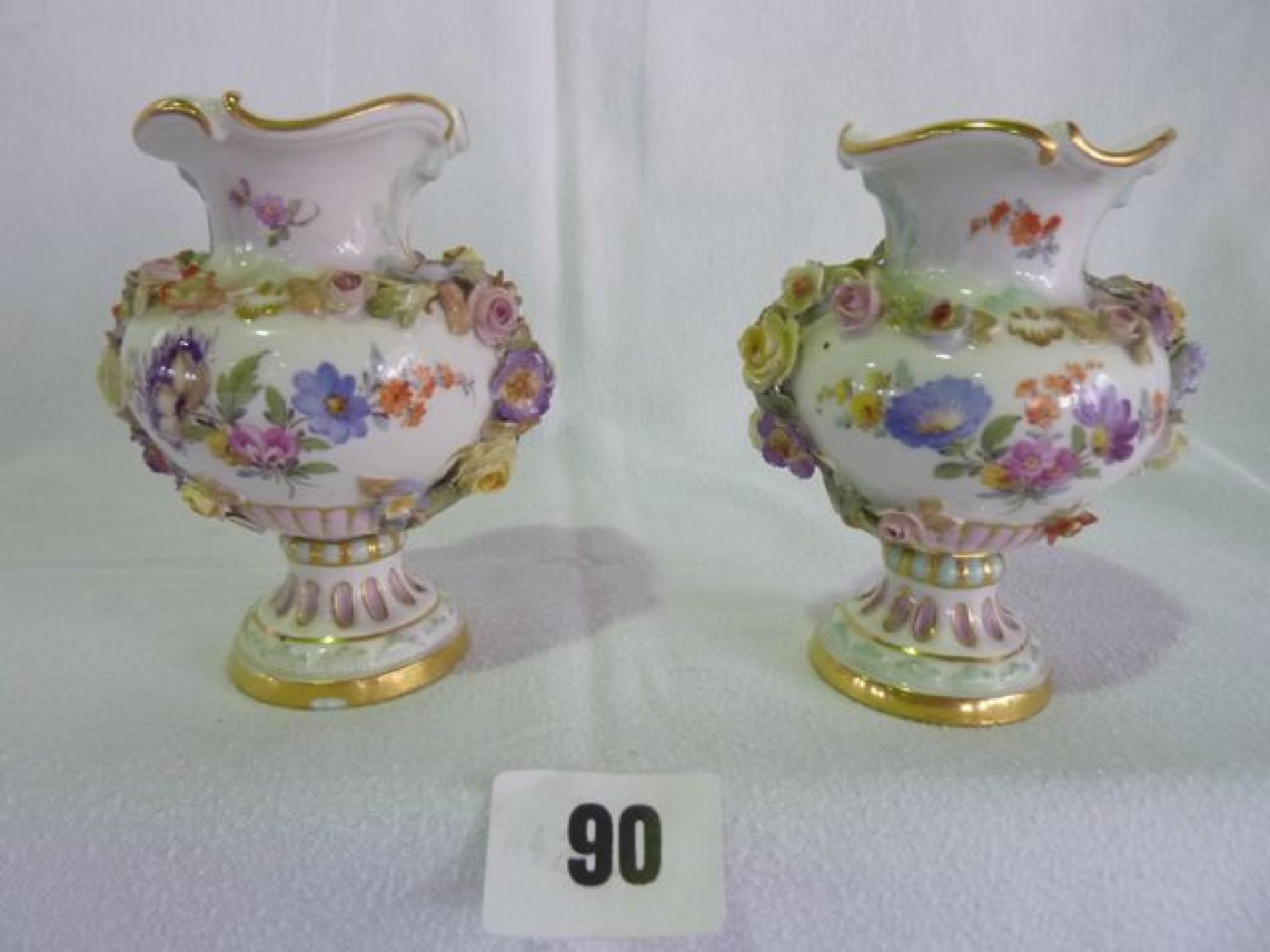 Appraisal: A pair of Meissen small baluster vases circa with blue