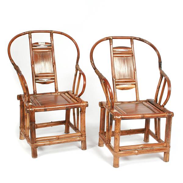 Appraisal: A pair of Chinese bamboo chairs height in width in