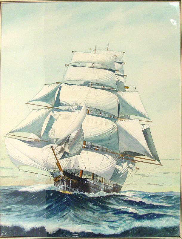 Appraisal: Bevis- Watercolour 'Lightening - A Galleon in full sail' cm