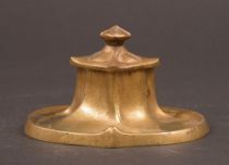 Appraisal: Art Nouveau Inkwell Cast brass inkwell has a hinged lid