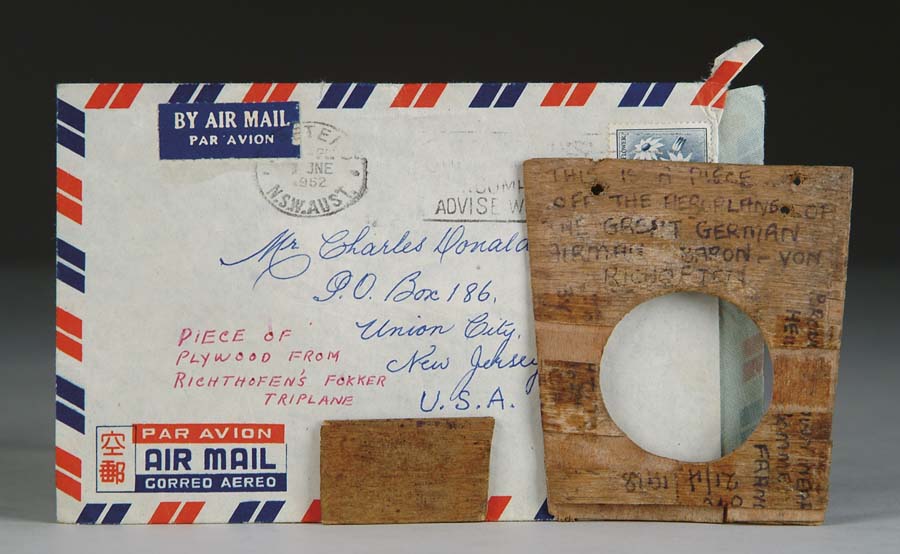 Appraisal: TWO PIECES OF PLYWOOD FROM THE WING OF VON RICHTHOFEN