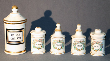 Appraisal: Group of Five Assembled Stenciled Ceramic Apothecary Jars th Century