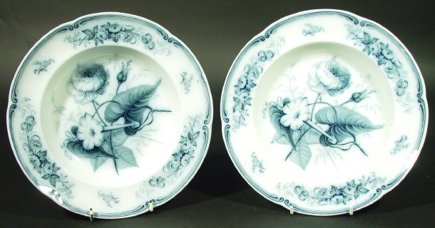 Appraisal: Pair of Victorian Imperial stone china flow blue shallow bowls