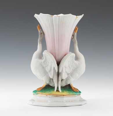 Appraisal: A Victorian Porcelain Figural Vase with Swans Unmarked porcelain vase