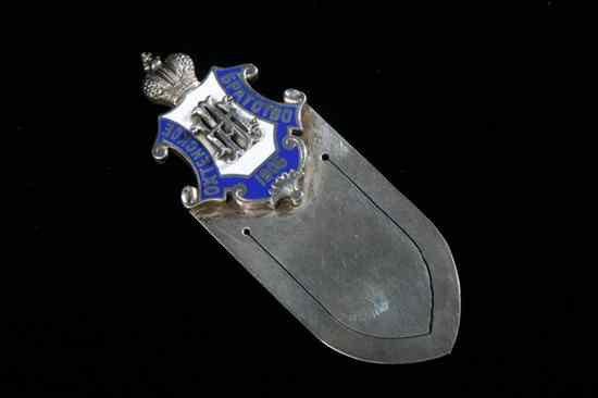 Appraisal: RUSSIAN ENAMELLED SILVER EMBLEM Shield-form with applied HA monogram representing