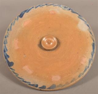 Appraisal: Antique Stoneware Pottery Crock Lid Blue slip decorated rim -