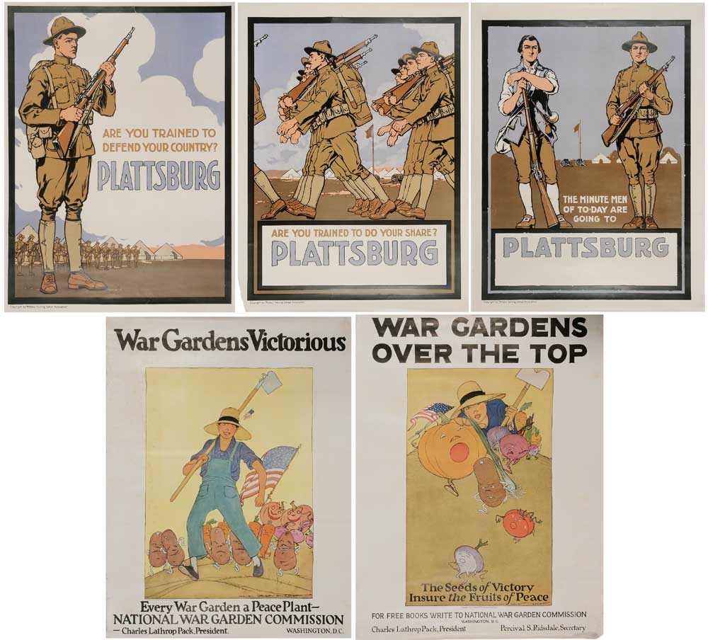 Appraisal: Five World War I Posters American circa three Plattsburgh recruitment