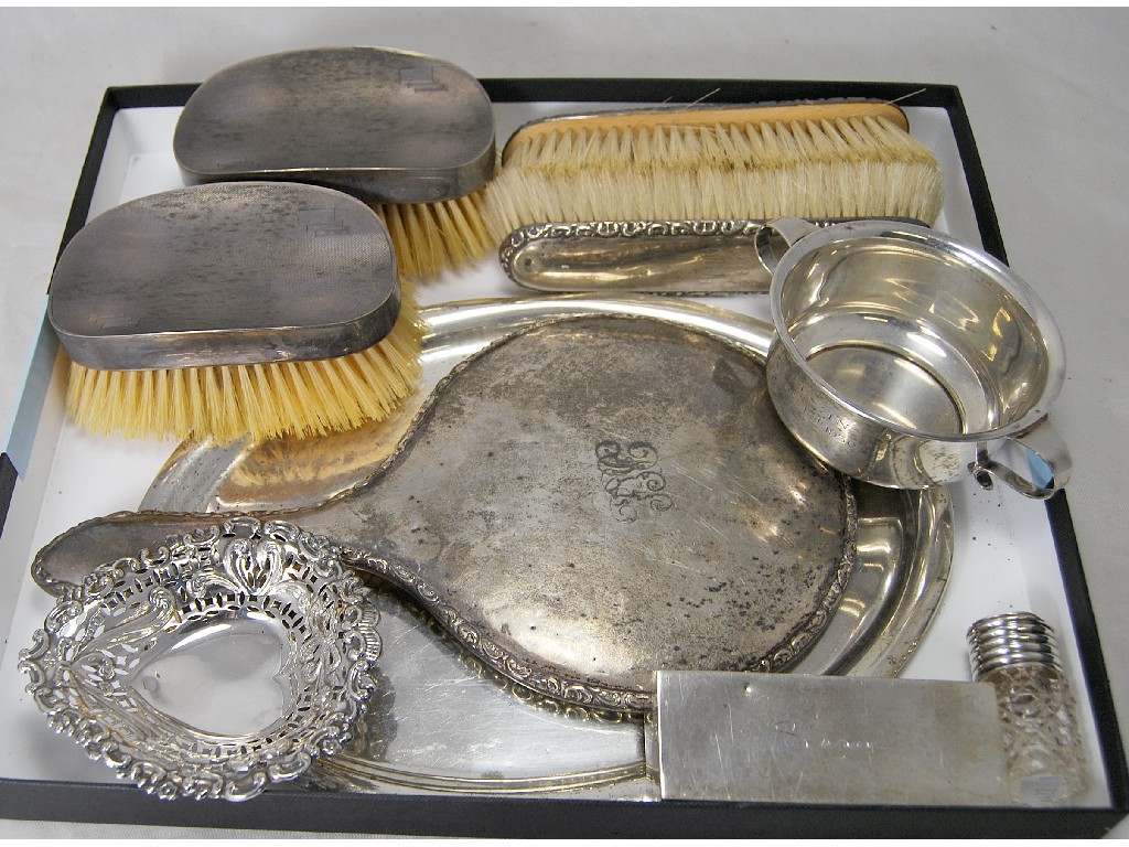 Appraisal: Assorted silver including oval tray pair of gentleman's hair brushes