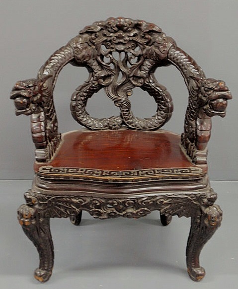 Appraisal: Chinese carved rosewood armchair early th c h x w