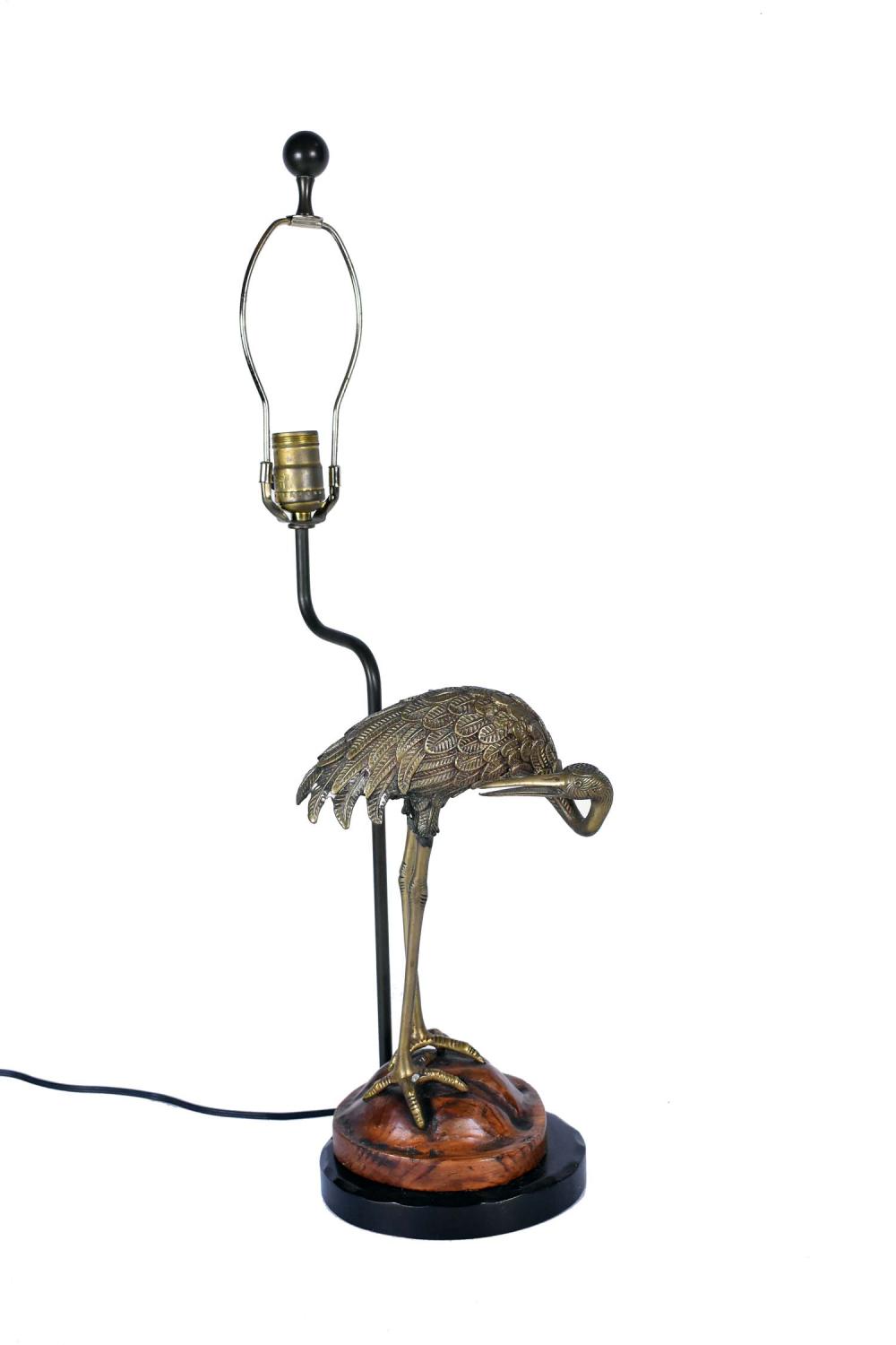 Appraisal: BRONZE HERON MOUNTED AS A LAMP th Century Cast with