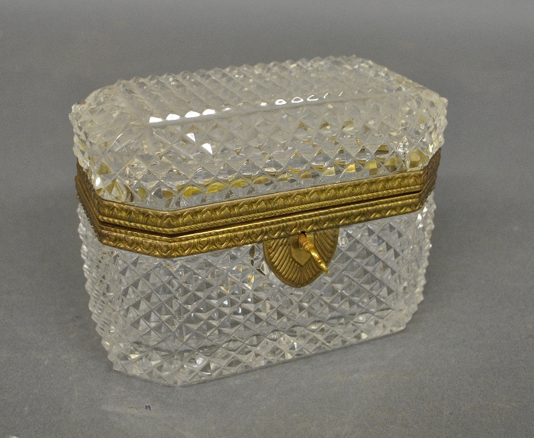 Appraisal: - French crystal and fire gilt storage box h x