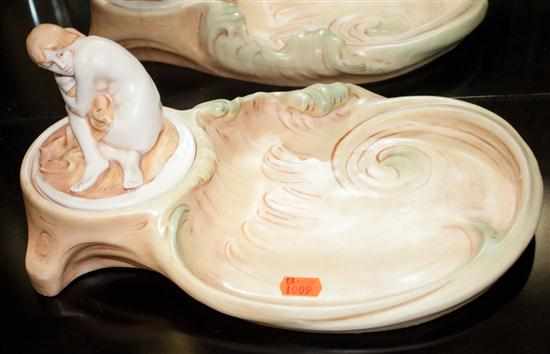 Appraisal: Bohemian ceramic figural dish with storage area and nymph-form lid