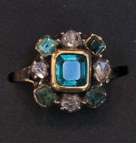 Appraisal: A TH CENTURY DIAMOND AND EMERALD CLUSTER RING the central