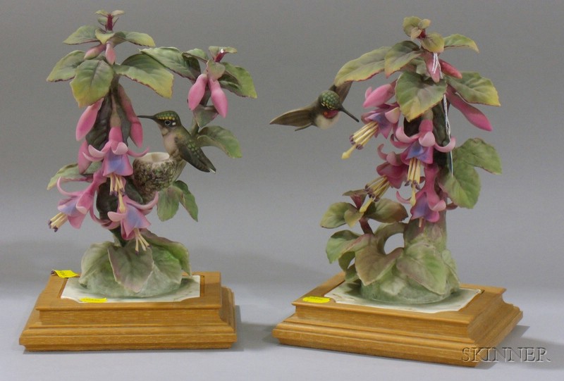 Appraisal: Pair of Royal Worcester Dorothy Doughty Hand-painted Bisque Hummingbirds fixed