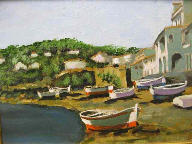 Appraisal: Oil on Canvas boats along the shore image area ''