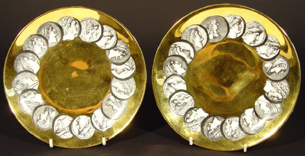 Appraisal: Two Fornasetti china plates each printed with black and white