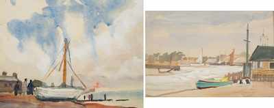 Appraisal: Jean Dryden Alexander British - Two gouache paintings depicting dockside