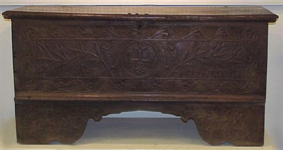 Appraisal: Continental carved oak blanket chest with central IHS medallion carved