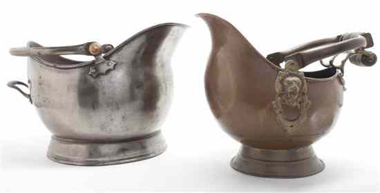 Appraisal: Two Brass Helmet Form Kindling Buckets Height of tallest inches