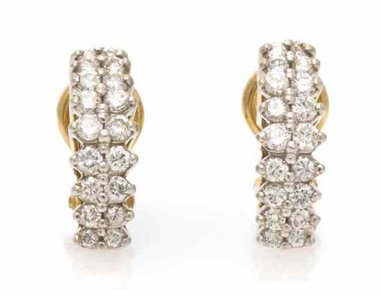 Appraisal: A Pair of Karat Yellow Gold and Diamond Earclips containing