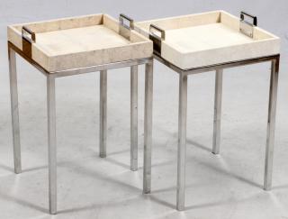 Appraisal: KNOLL STYLE FAUX SURFACE AND CHROME END TABLES PAIR H