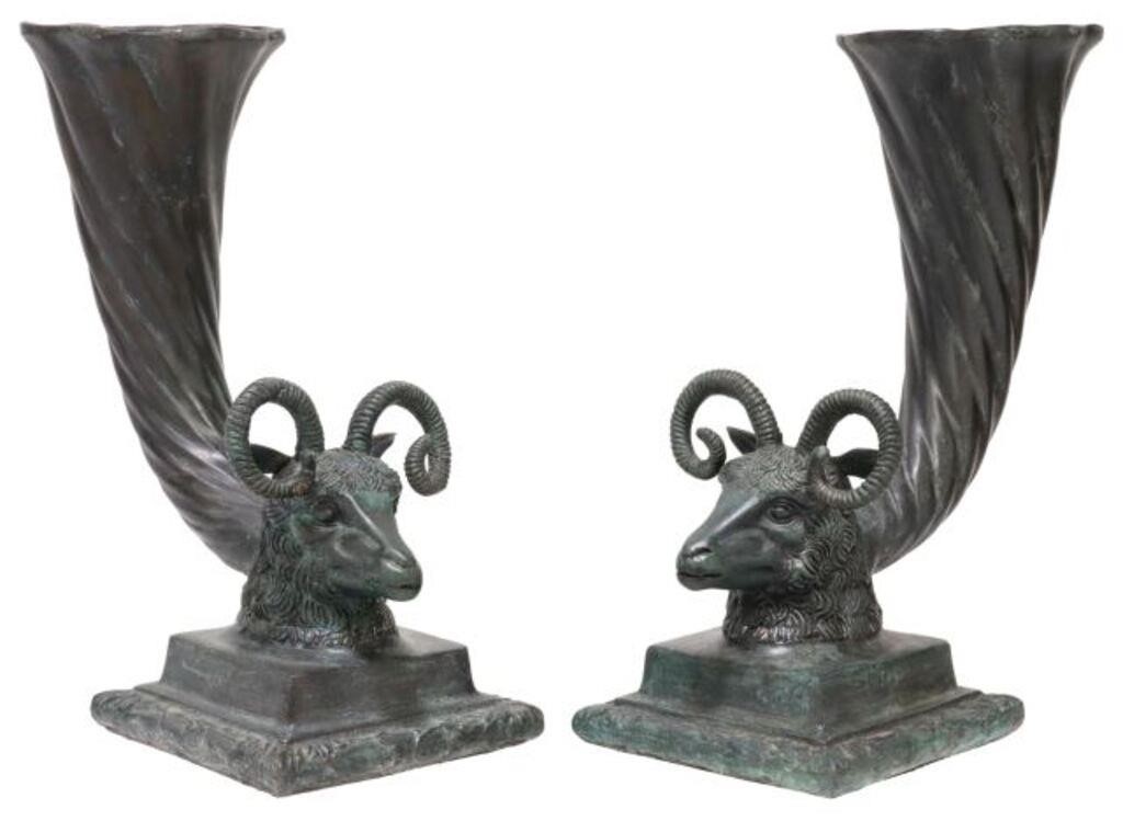 Appraisal: pair Maitland-Smith bronze cornucopia vases late th c in a