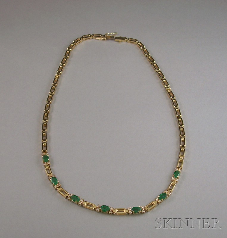 Appraisal: kt Gold Emerald and Diamond Necklace lg in