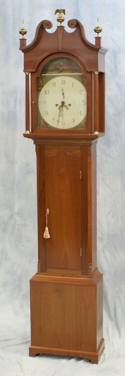 Appraisal: Cherry Colonial style tall case clock mid th century fitted