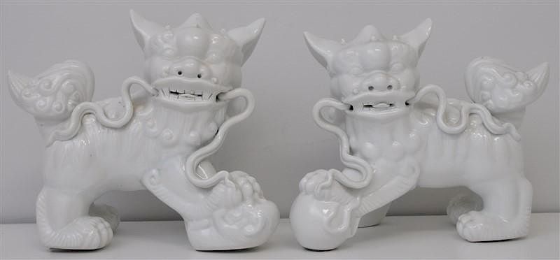 Appraisal: LARGE PAIR BLANC DE CHINE SHISHI FOO LIONS DOGS A