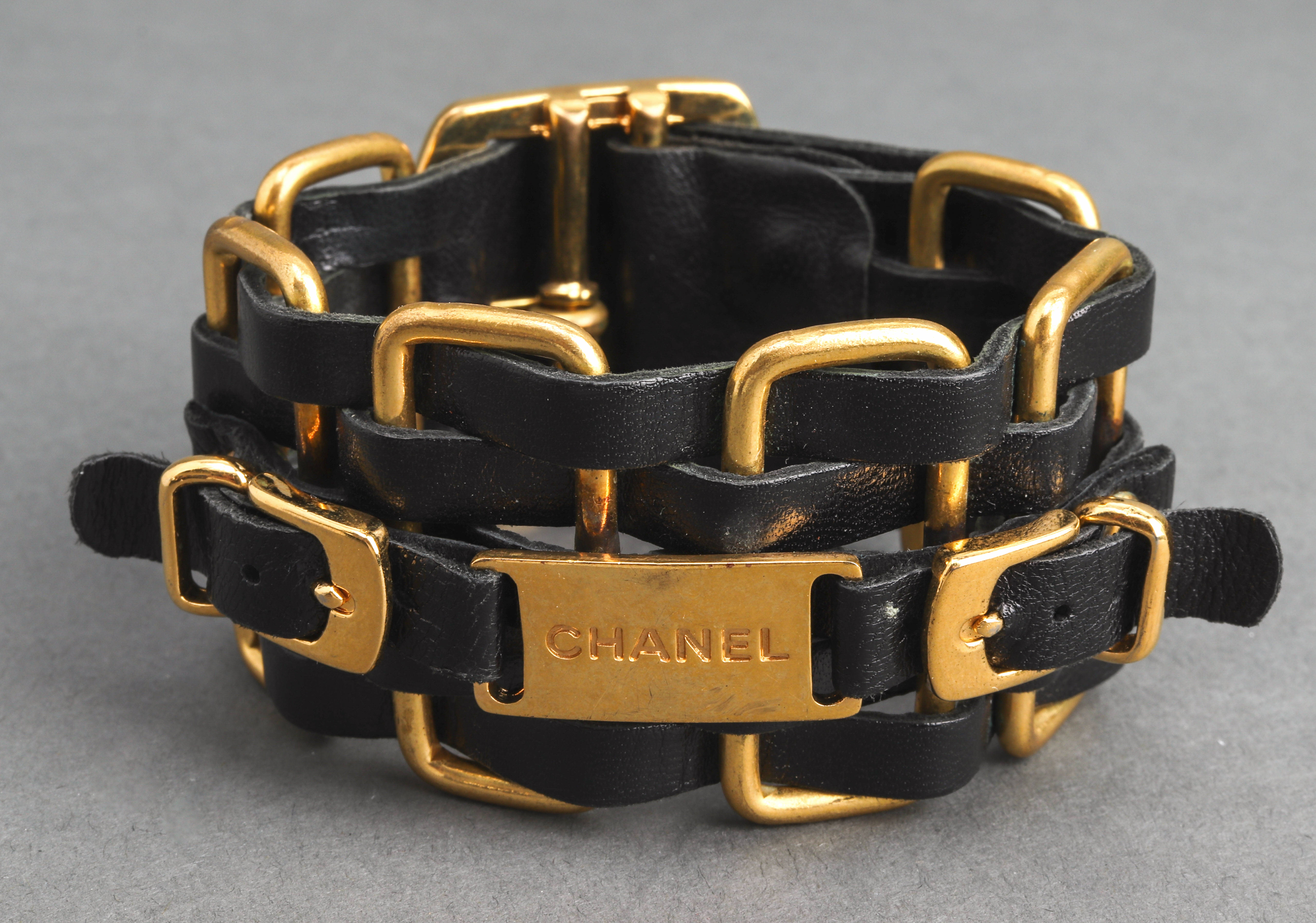 Appraisal: CHANEL RUNWAY LAMBSKIN LEATHER ID BRACELET C Chanel Runway lambskin