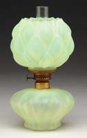 Appraisal: SCARCE ARTICHOKE MINI LAMP S -FIG III Green satin artichoke