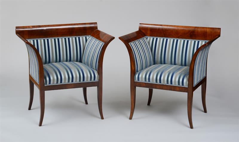 Appraisal: PAIR OF BIEDERMEIER STYLE BLACK WALNUT ARMCHAIRS x x in