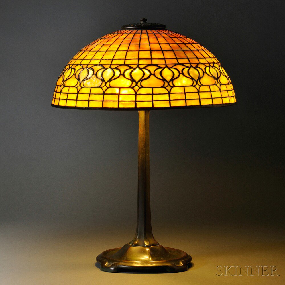 Appraisal: Tiffany Studios Pomegranate Table Lamp Art glass patinated bronze New