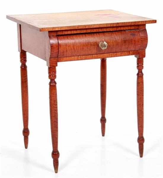 Appraisal: Late Federal tiger maple worktable possibly Southern circa rectangular top