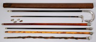 Appraisal: Walking Sticks sev Sterling Handles Group of various walking sticks