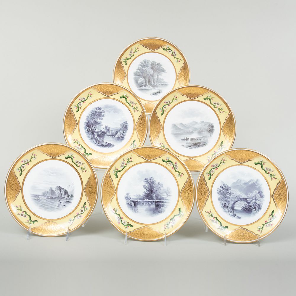 Appraisal: Set of Six Mintons Yellow Ground and Gilt-Decorated Porcelain Dinner