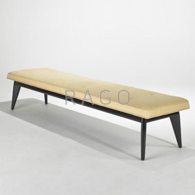 Appraisal: ITALIAN Long bench s Ebonized wood and silk upholstery Unmarked