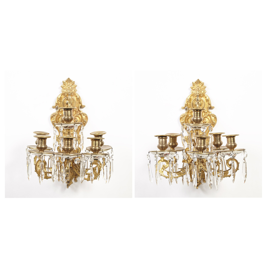 Appraisal: Pair of Rococo Style Gilt-Metal and Ceramic Six-Light Sconces Each