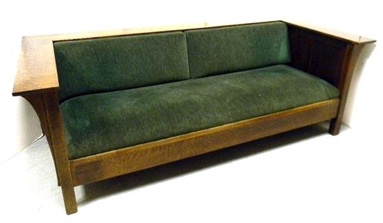 Appraisal: Contemporary Stickley ''Prairie Settle'' oak frame sofa vertical stiles below