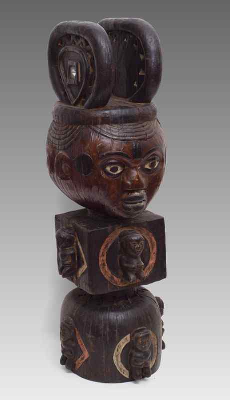 Appraisal: CARVED AFRICAN DOUBLE FACED BOKI FIGURE '' x '' x