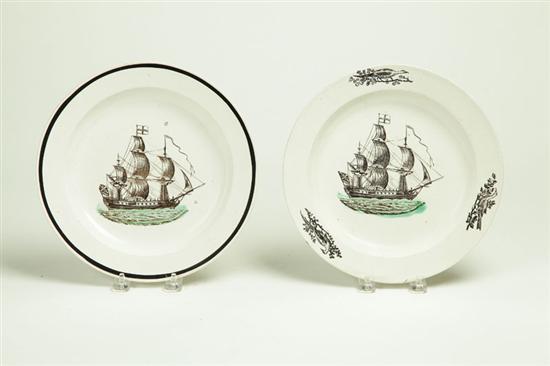 Appraisal: TWO TRANSFERWARE PLATES England late th century creamware Possibly Wedgwood