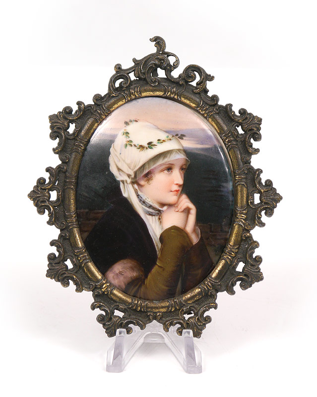 Appraisal: EXCEPTIONAL MINIATURE PORCELAIN PLAQUE PAINTING Depicting a Young Girl with