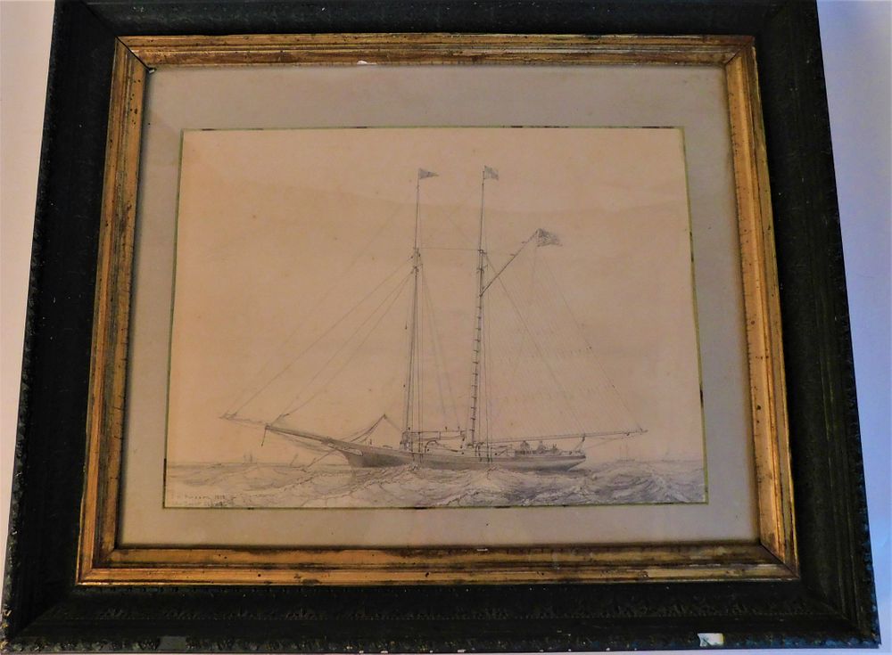 Appraisal: JW PIRSSON YACHT DRAWING Pencil drawing of a yacht signed