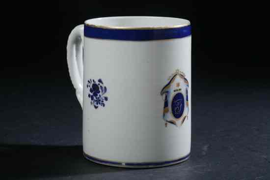 Appraisal: CHINESE OVERGLAZED BLUE PORCELAIN MUG Circa - Made for the